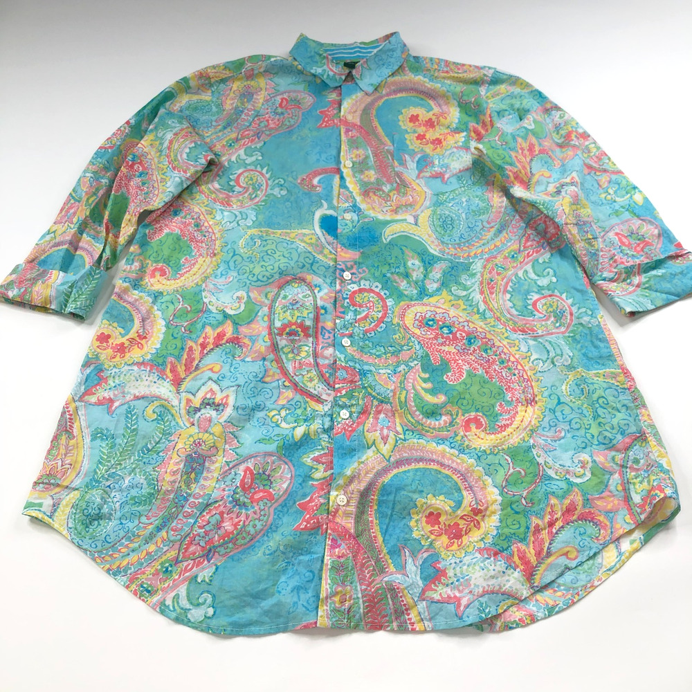 Lauren Ralph Lauren Medium Paisley Tunic Button 3/4 Sleeve Cuffed Casual Shirt